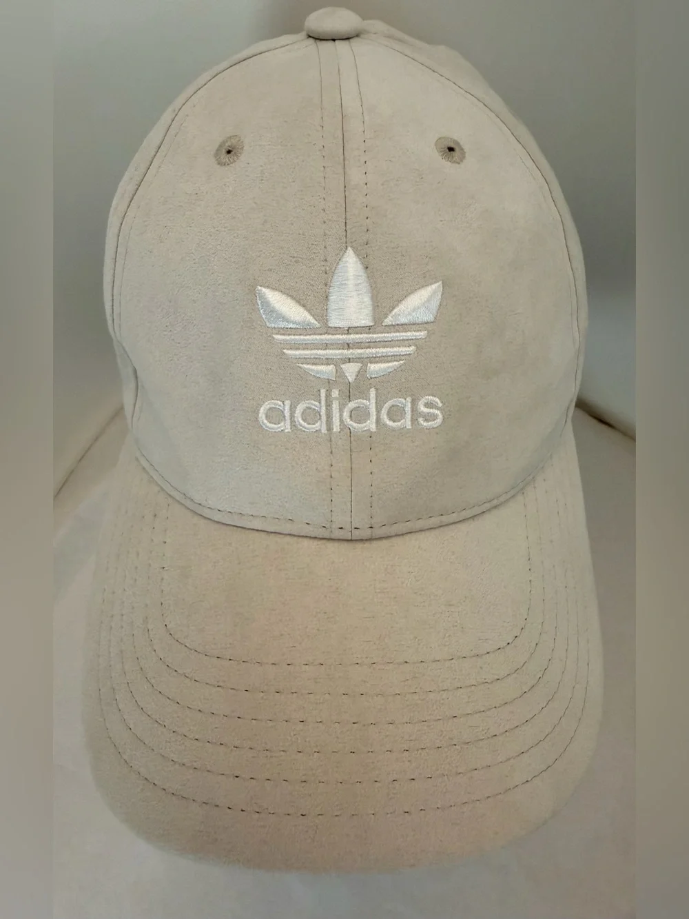 Adidas Trefoil Beige Faux Suede Adjustable Baseball Hat Cap Unisex